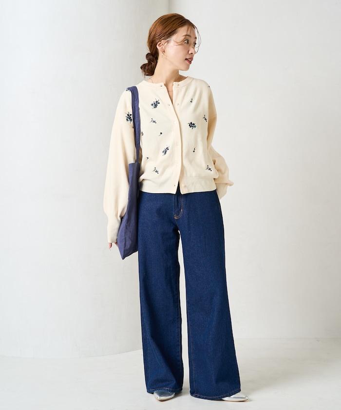 花朵刺繡圓領針織開衫