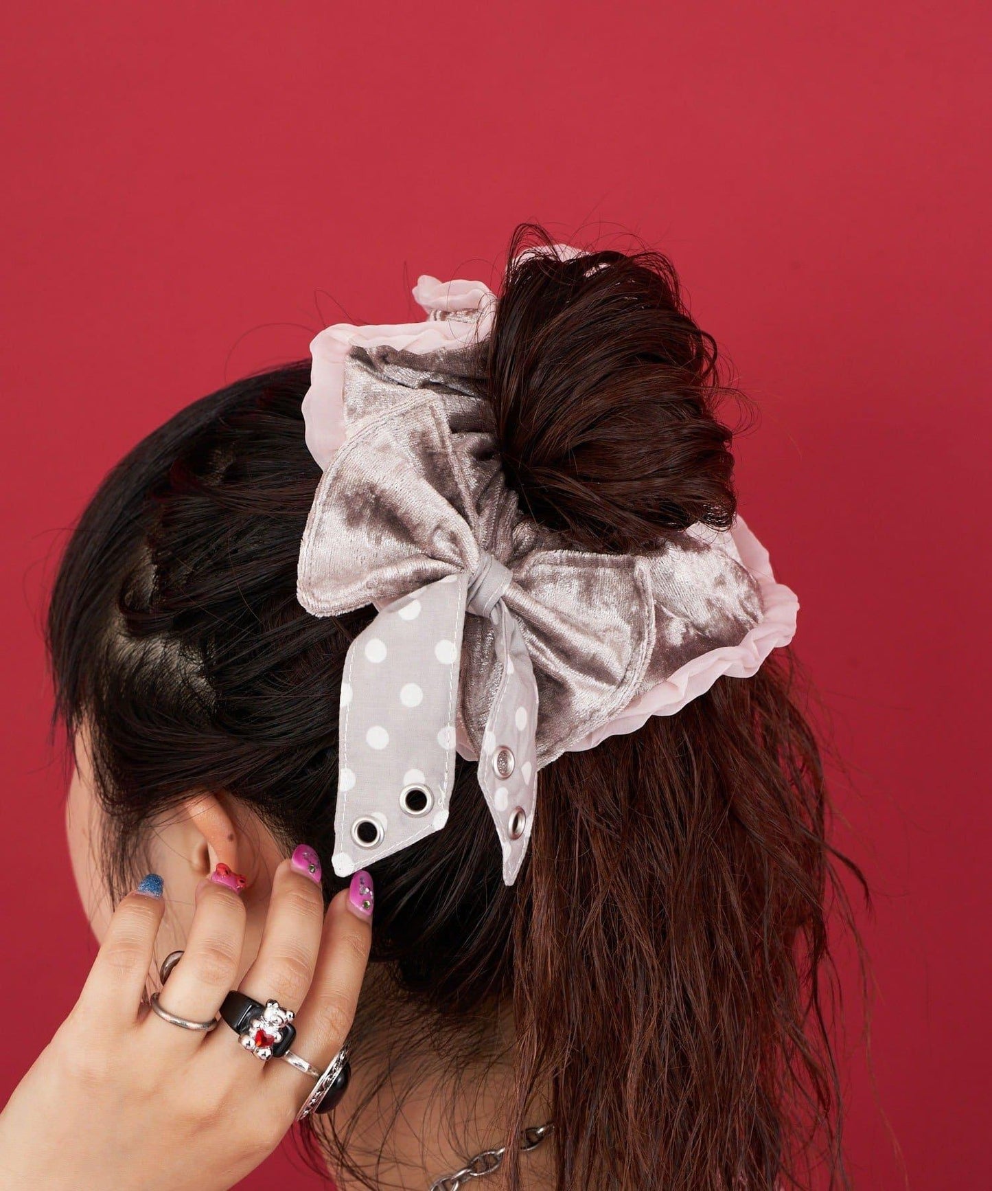 【Me+Me/我和我】絨面圓點蝴蝶結髮圈