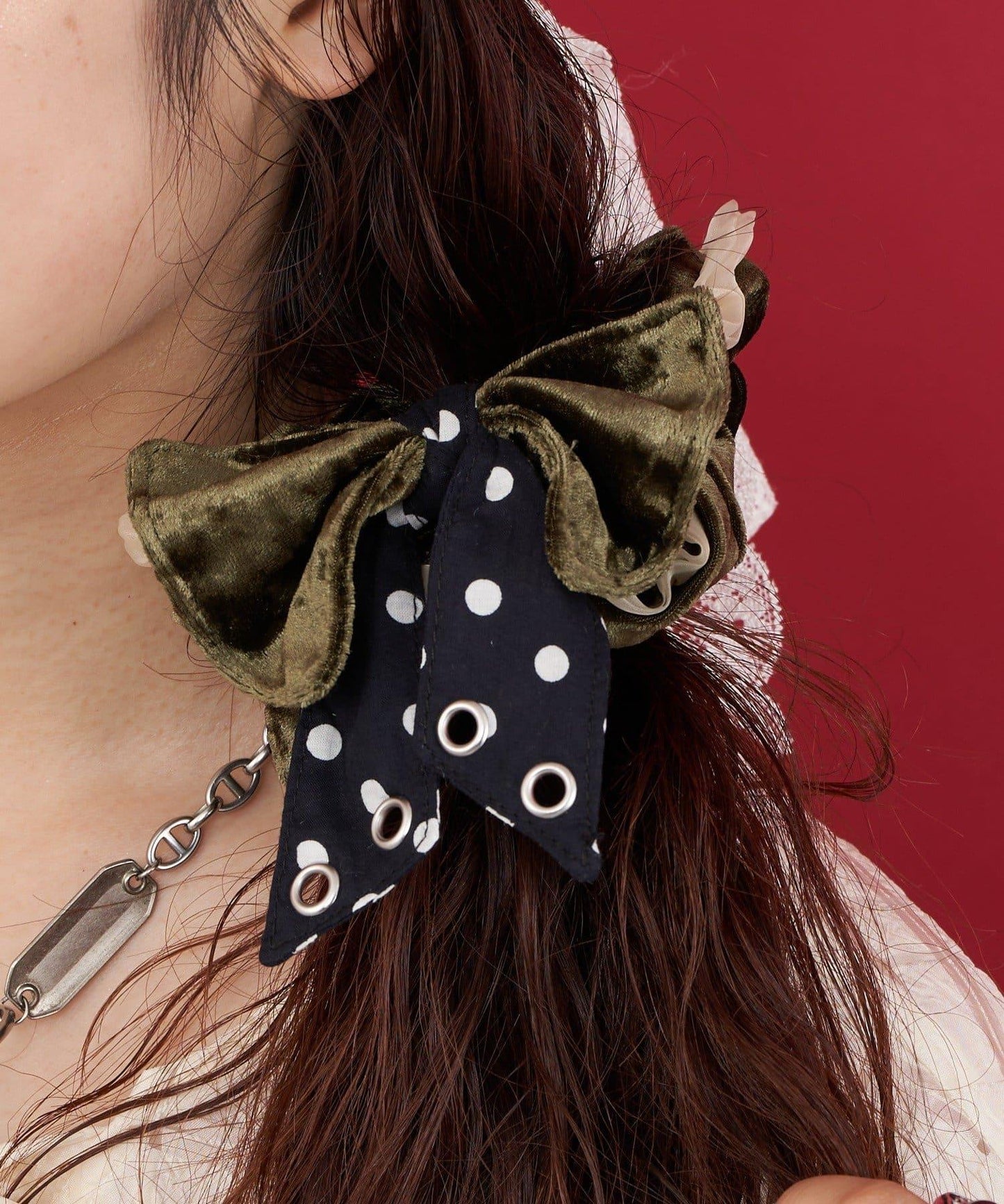 【Me+Me/我和我】絨面圓點蝴蝶結髮圈