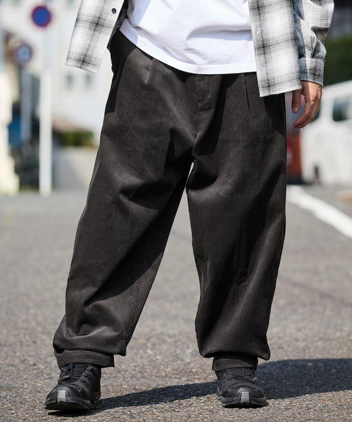 寬鬆版型 燈芯絨 折褶長褲