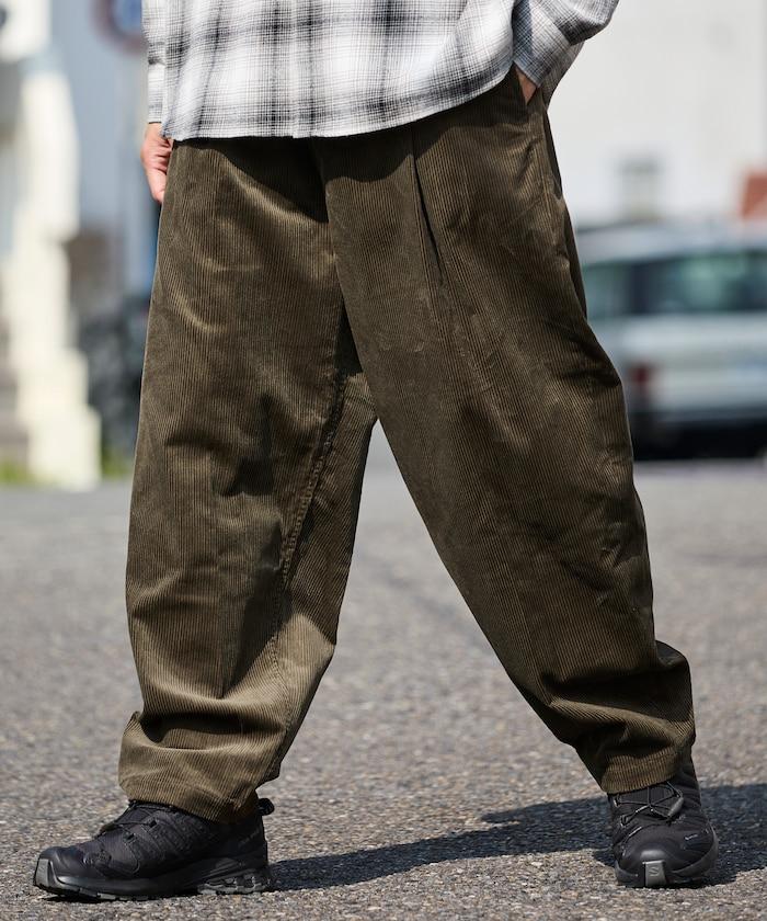 寬鬆版型 燈芯絨 折褶長褲