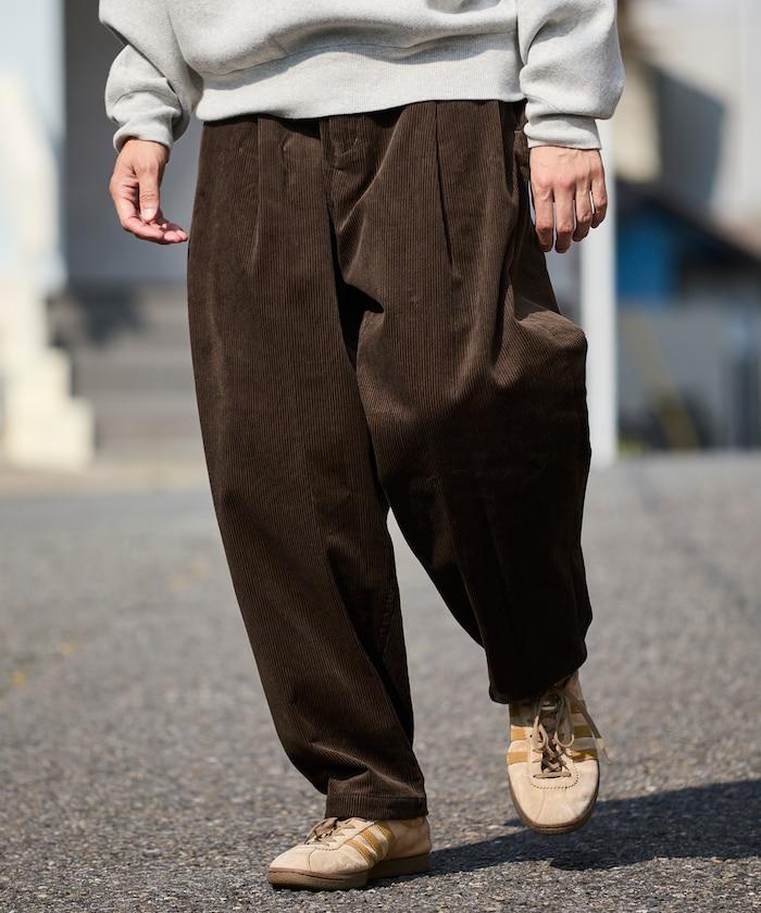 寬鬆版型 燈芯絨 折褶長褲