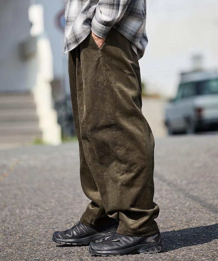 寬鬆版型 燈芯絨 折褶長褲