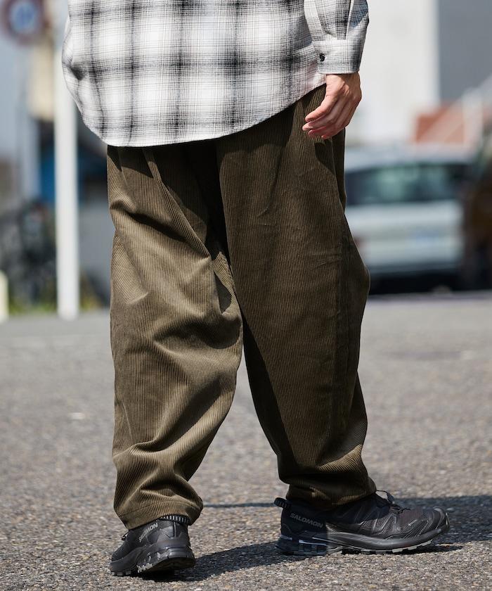 寬鬆版型 燈芯絨 折褶長褲