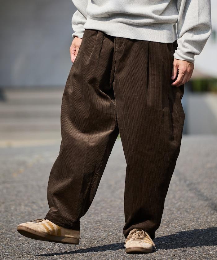 寬鬆版型 燈芯絨 折褶長褲