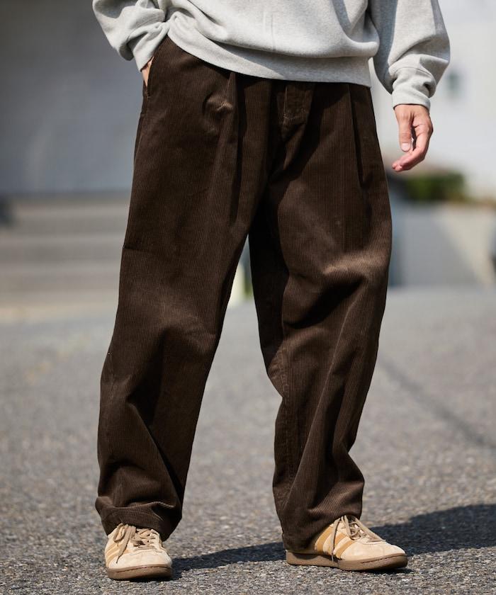 寬鬆版型 燈芯絨 折褶長褲