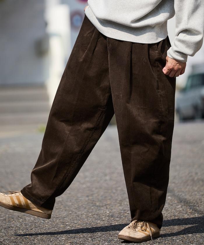 寬鬆版型 燈芯絨 折褶長褲