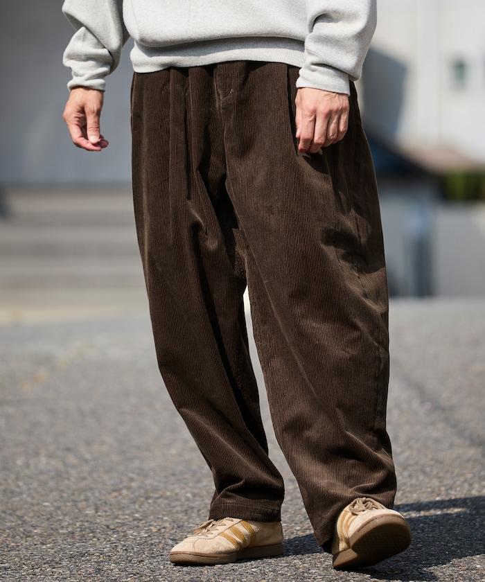 寬鬆版型 燈芯絨 折褶長褲