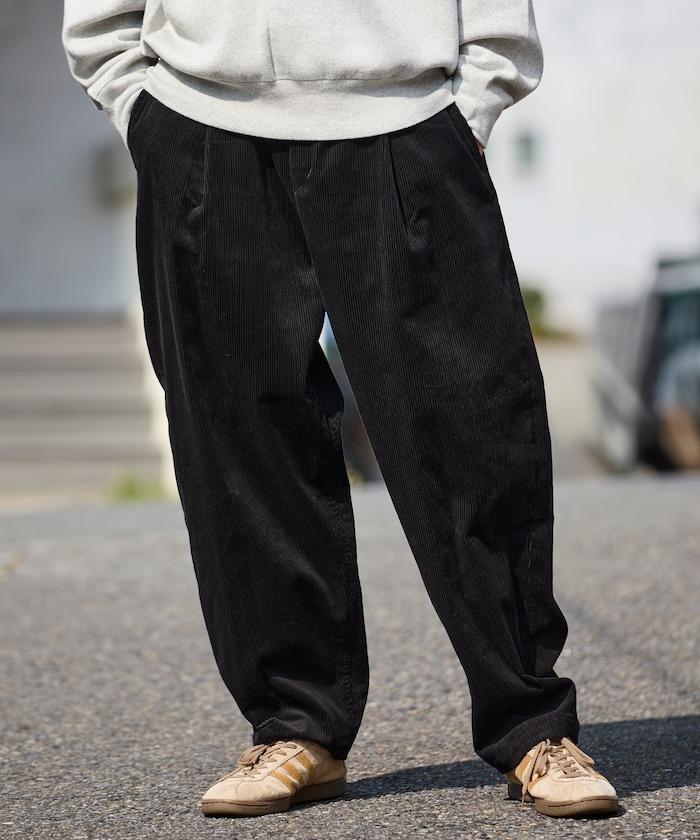 寬鬆版型 燈芯絨 折褶長褲