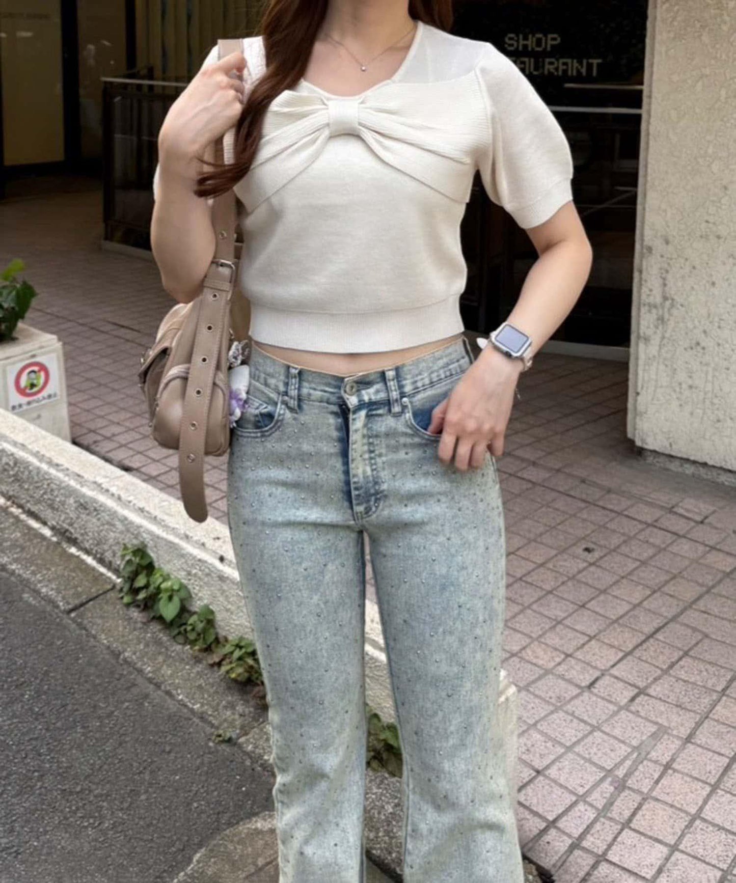 秋季先買【RMAF】蝴蝶結圖案半袖針織衫