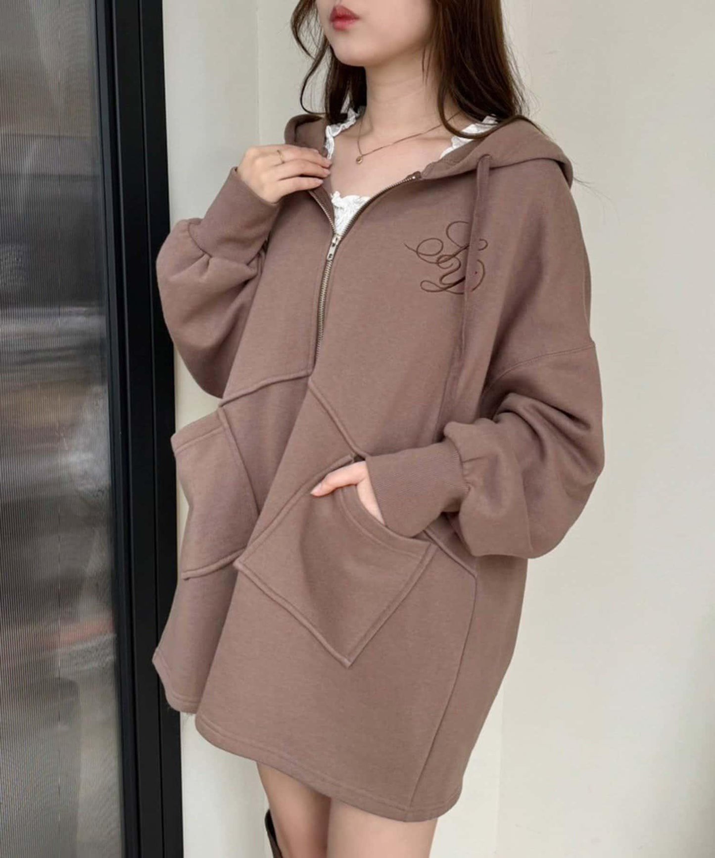 寬鬆款拉鍊衛衣/裡毛
