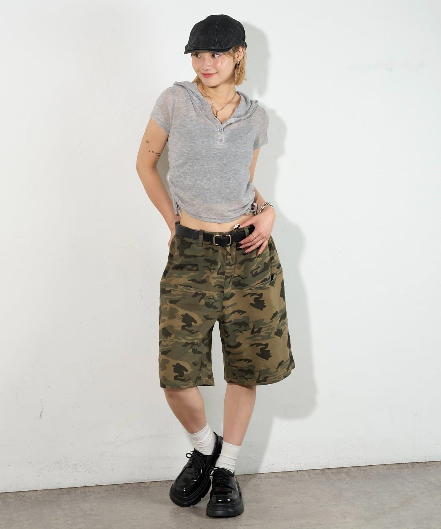 【AW】斜口袋衛衣半身印花褲