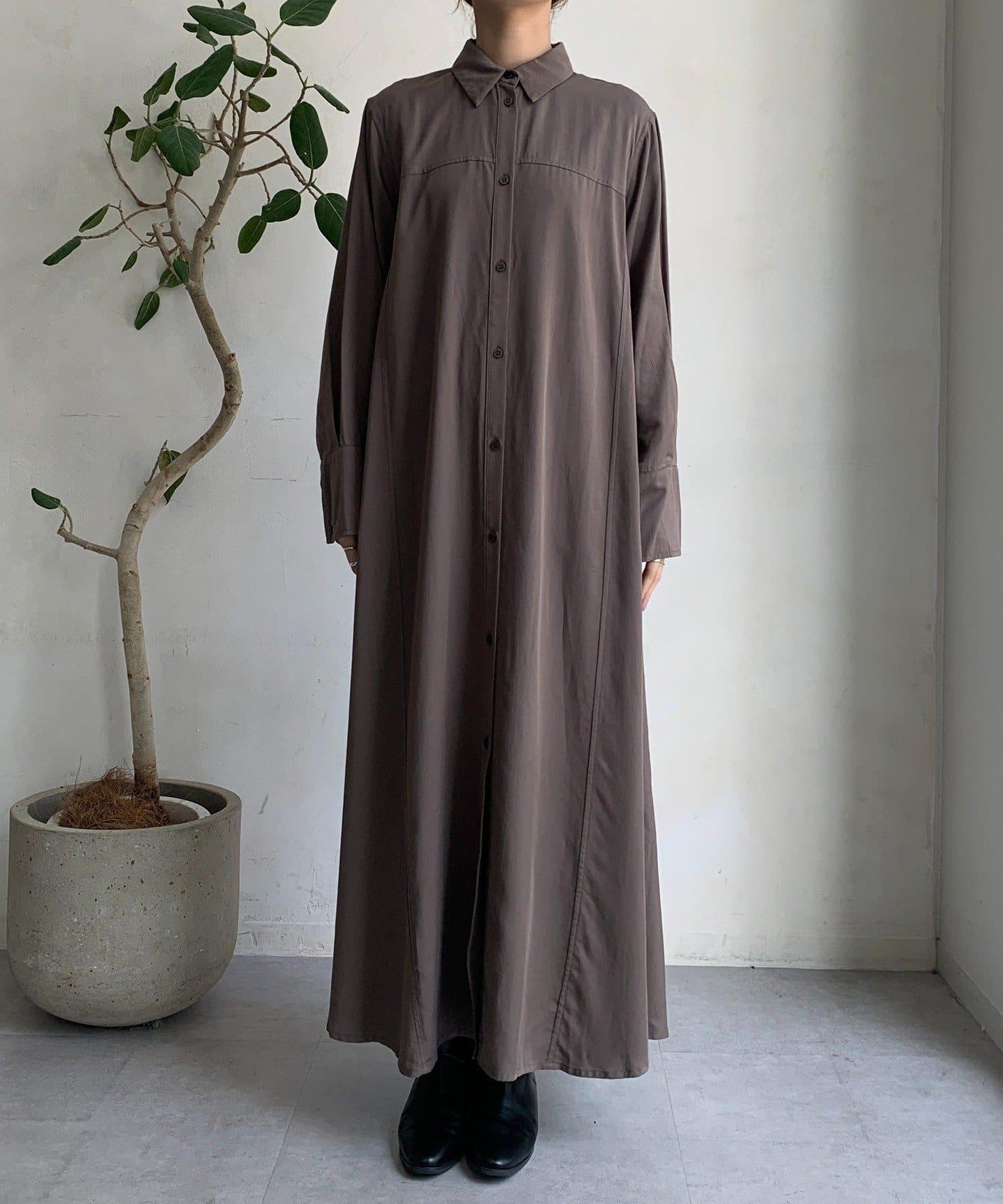 萊卡絲綢長款襯衫連衣裙