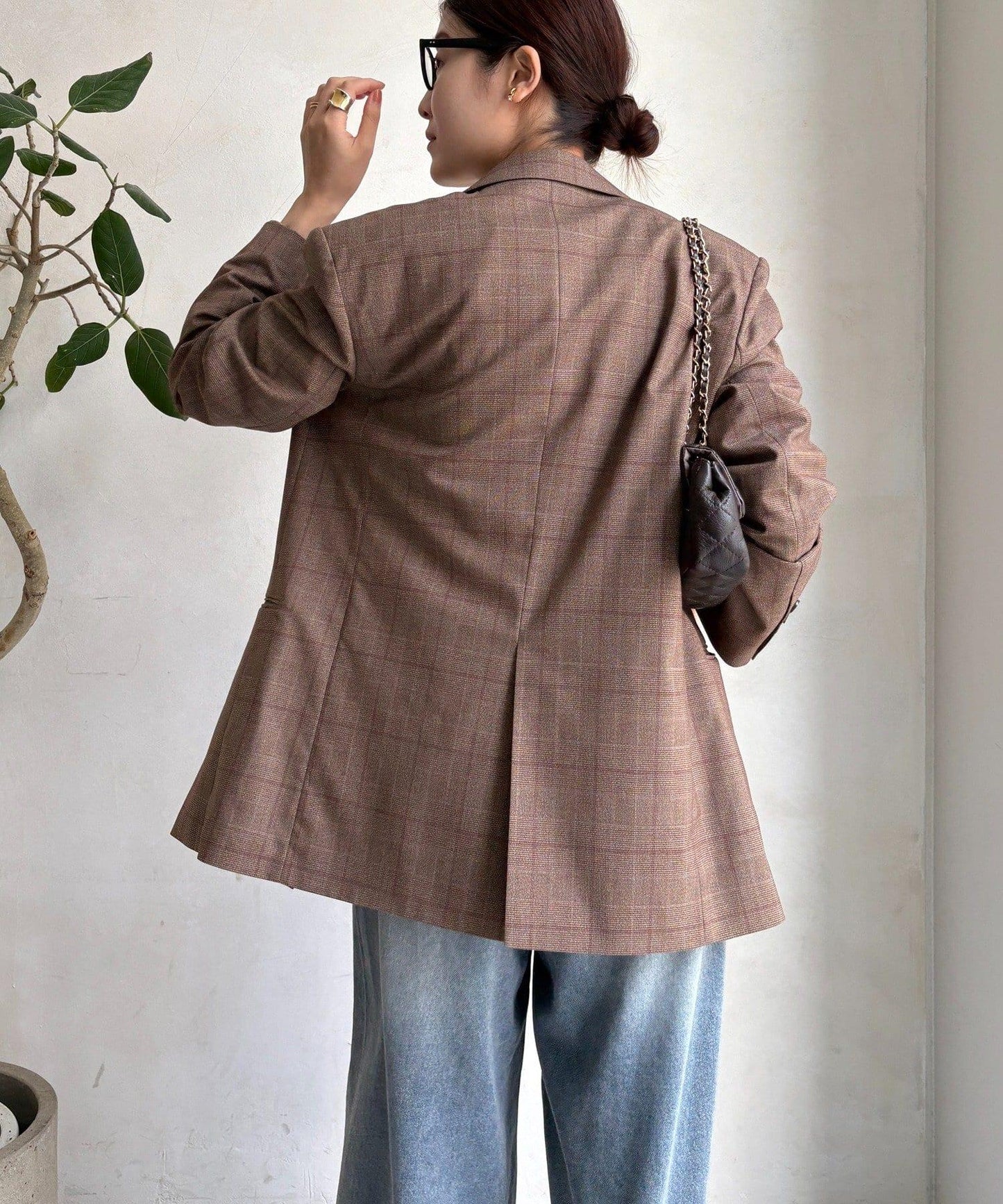 卡其格紋雙排扣夾克