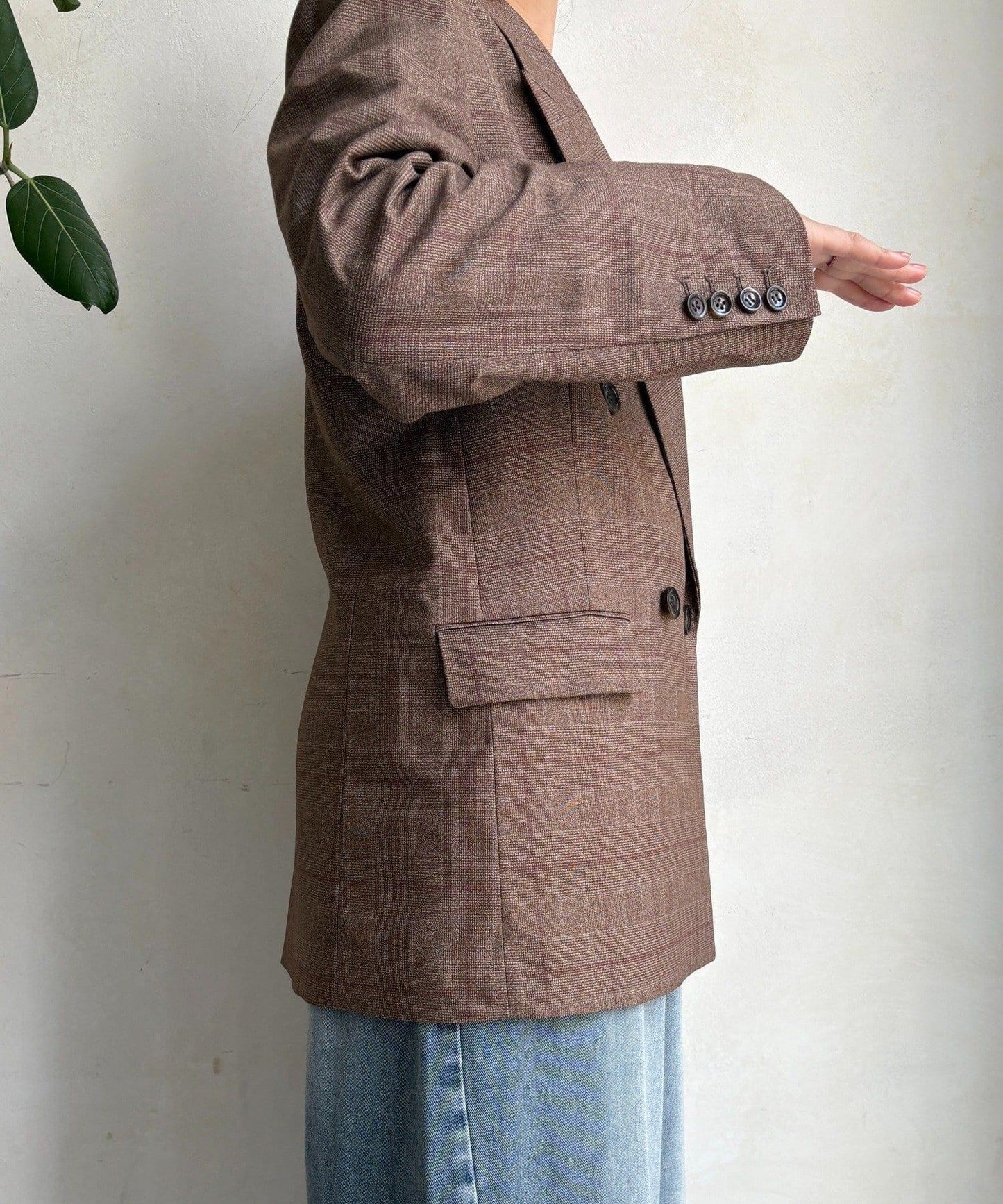 卡其格紋雙排扣夾克