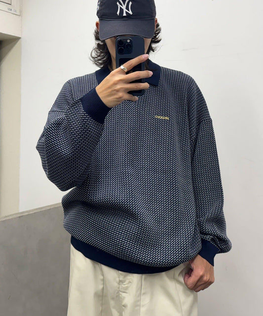 條紋長袖針織polo衫