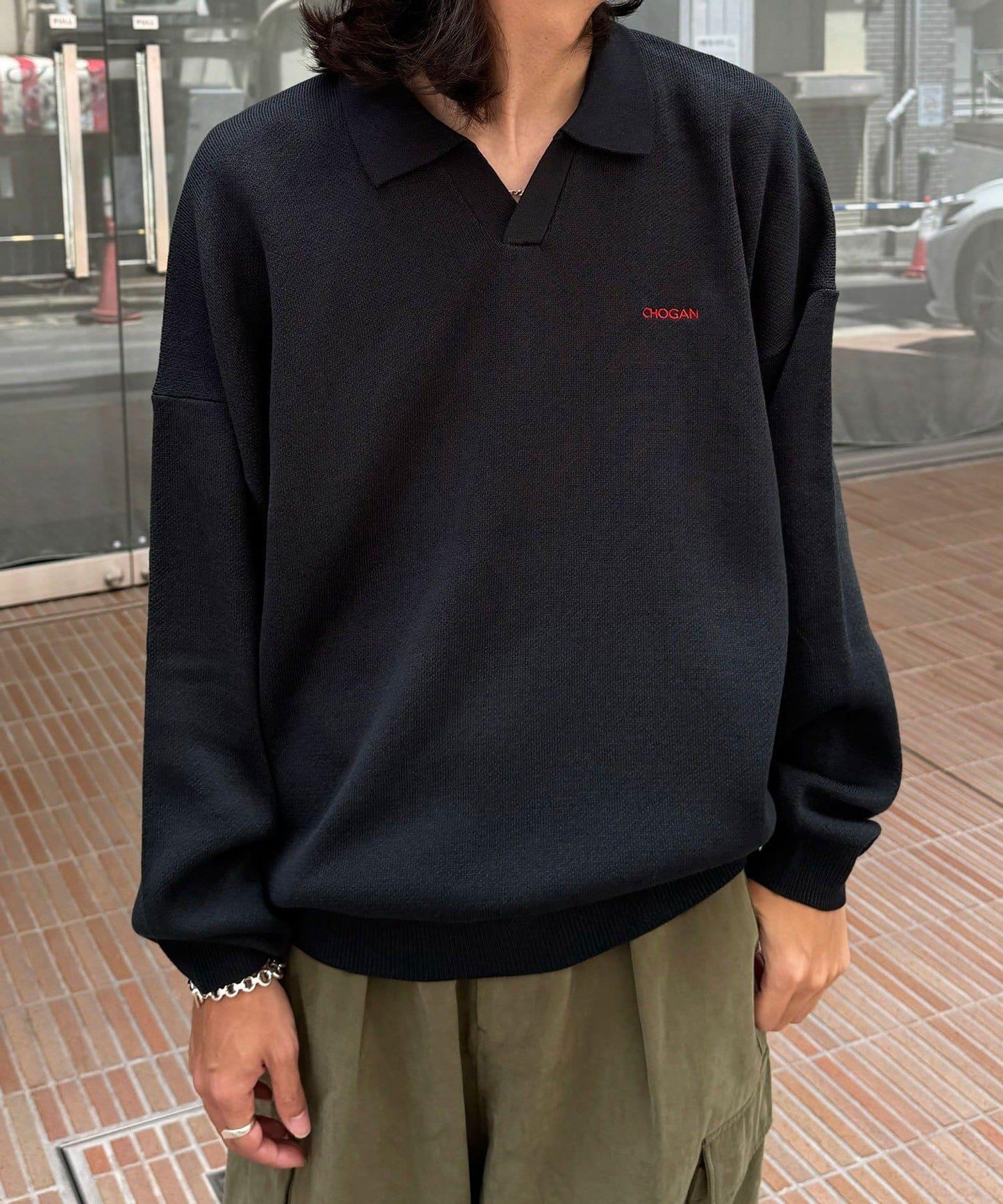 條紋長袖針織polo衫