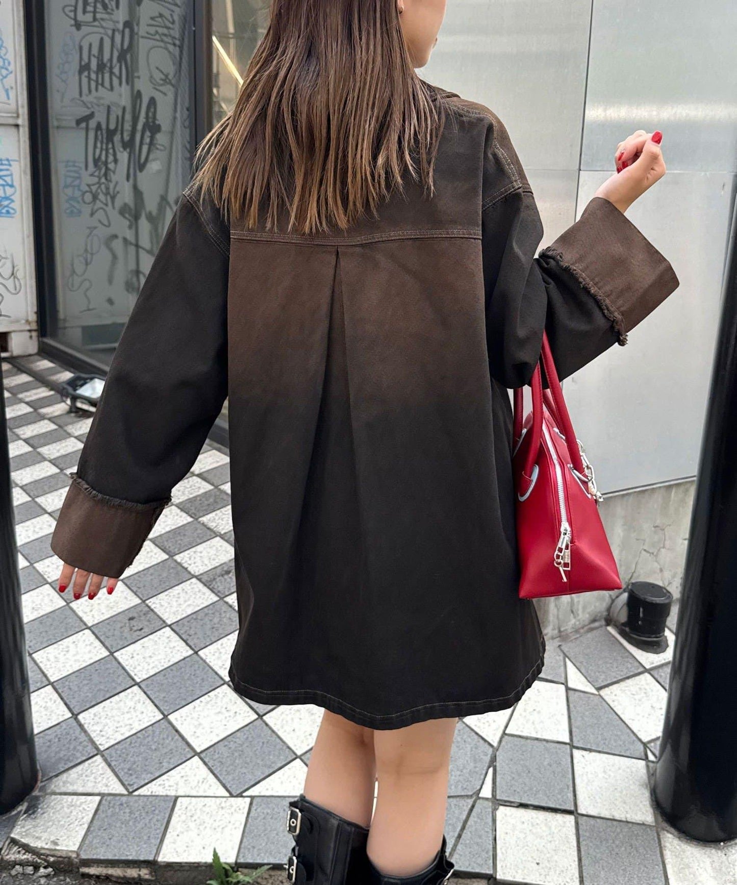 超大號染色牛仔布大襯衫夾克