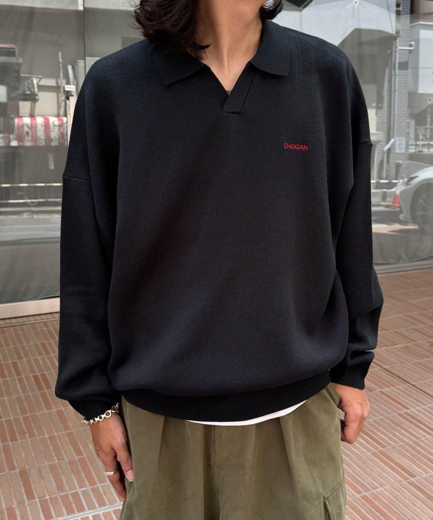 條紋長袖針織polo衫