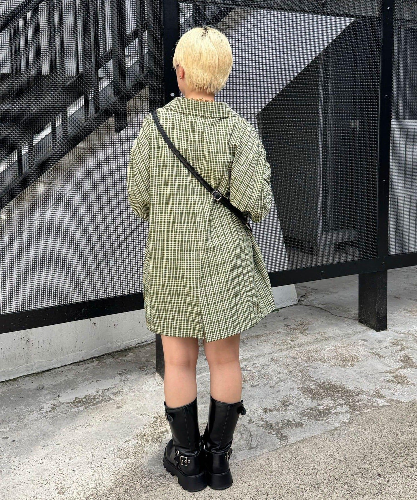 袖口褶皺格紋大爺夾克