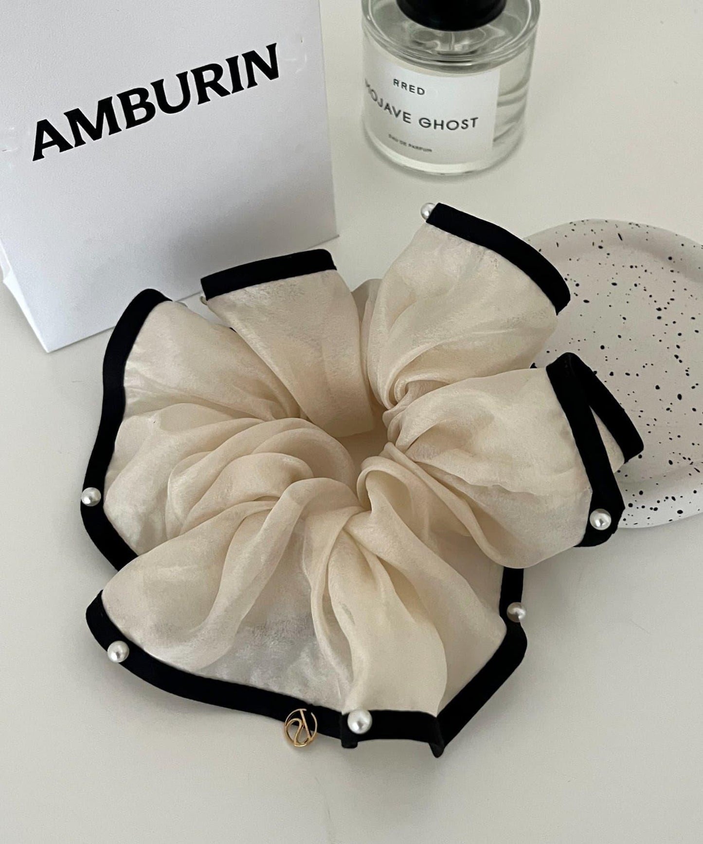 珍珠鑲邊雪紡髮飾