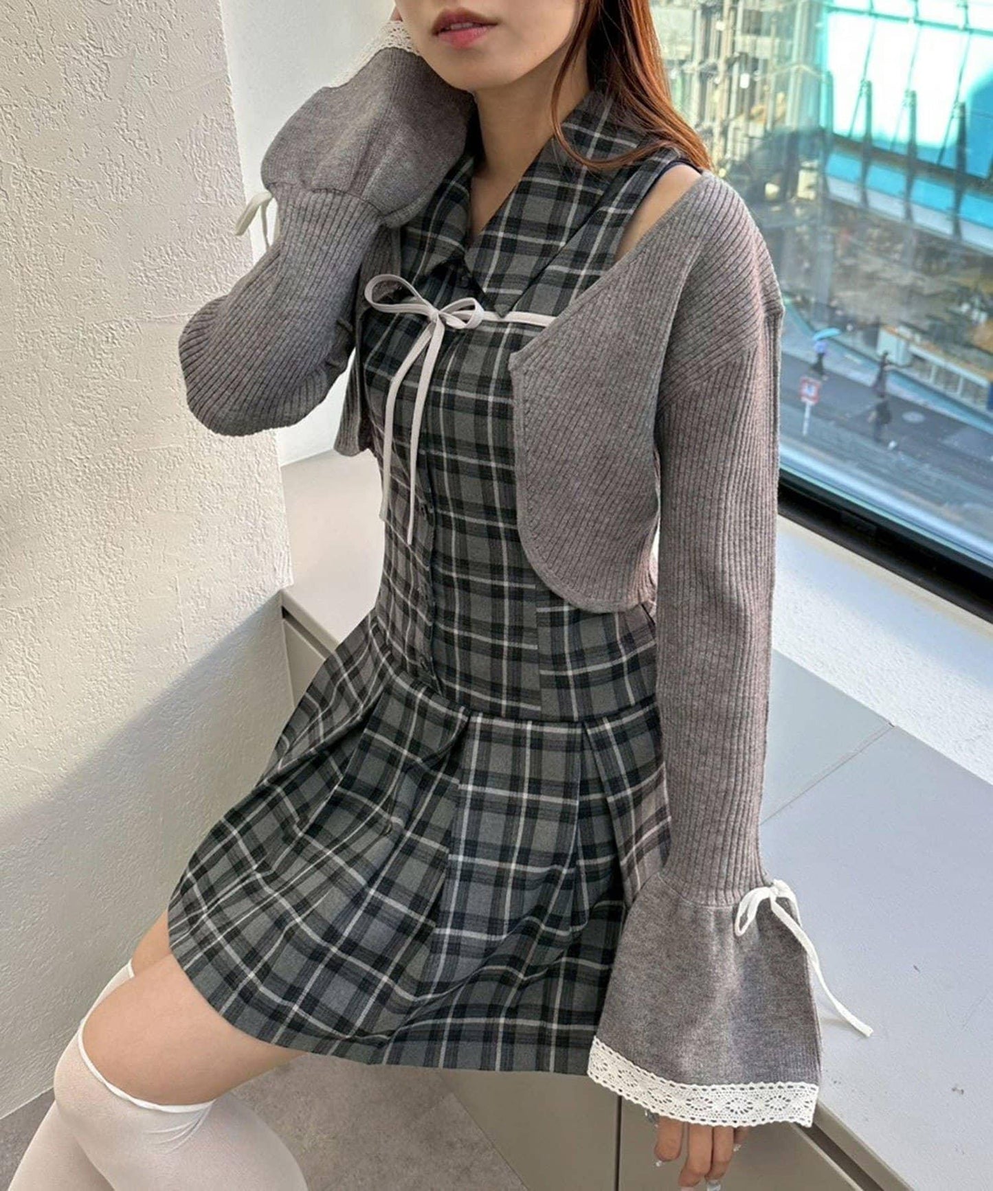 波浪袖蝴蝶結短外套