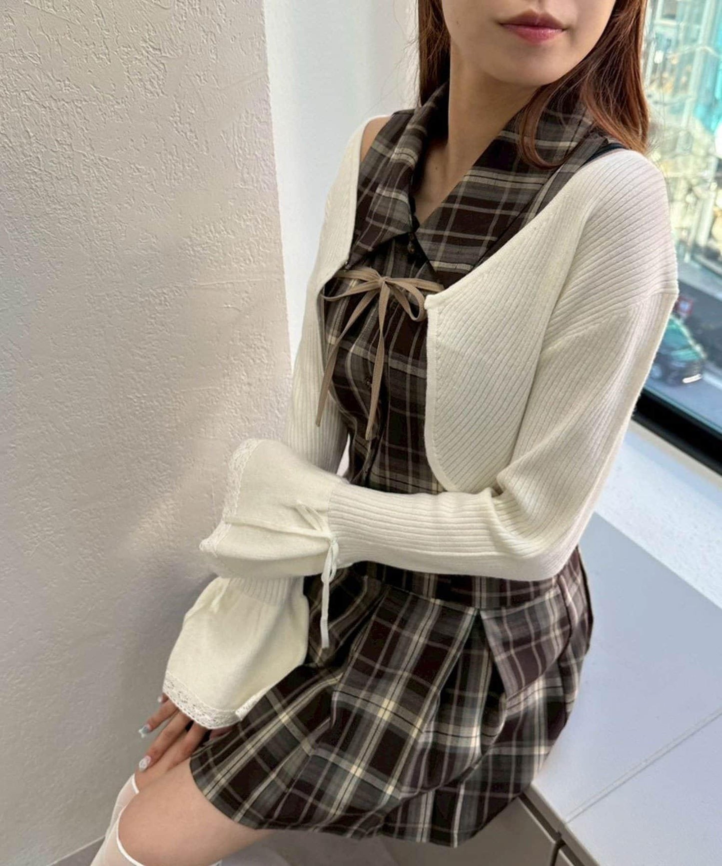 波浪袖蝴蝶結短外套
