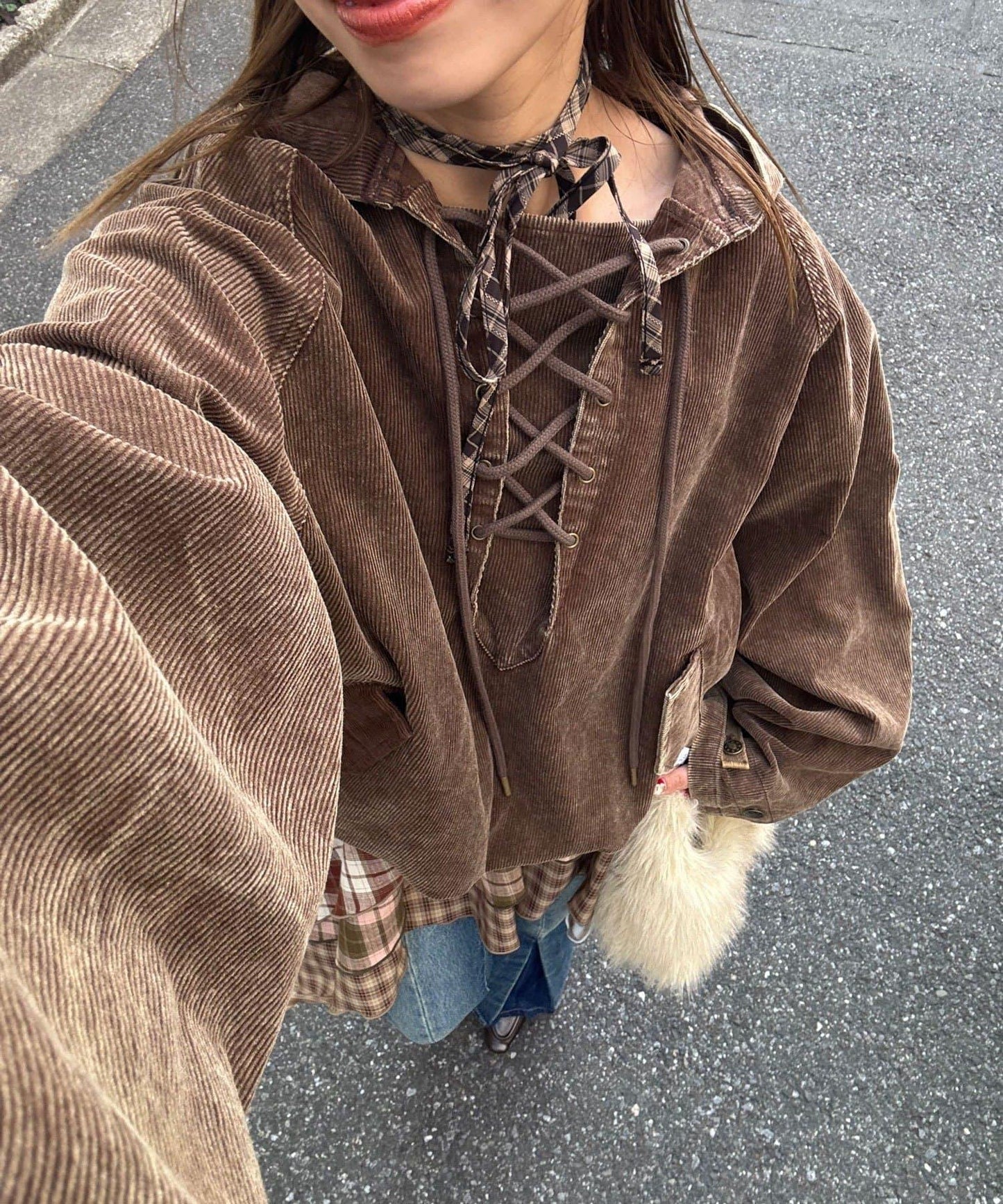 【UNESS/ユーネス】工藝燈芯絨套頭衫連帽外套