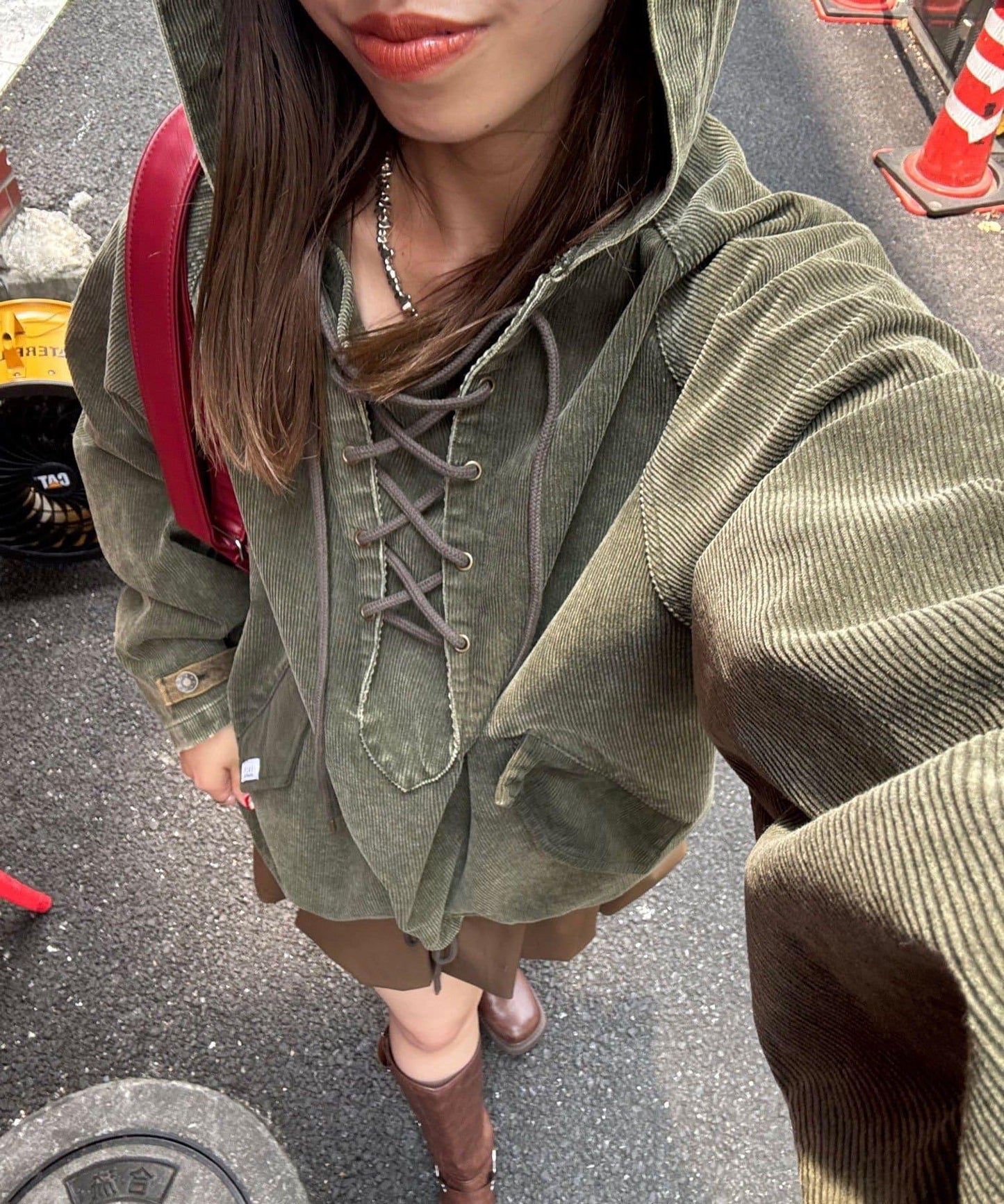 【UNESS/ユーネス】工藝燈芯絨套頭衫連帽外套