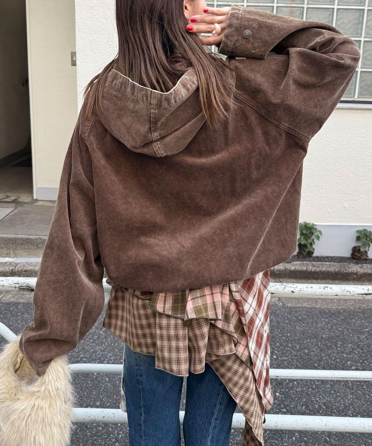 【UNESS/ユーネス】工藝燈芯絨套頭衫連帽外套