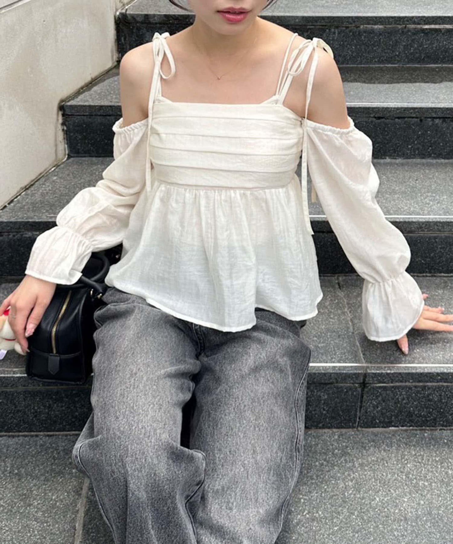 【適合夏秋季穿著】袖子可兩穿抽褶襯衫