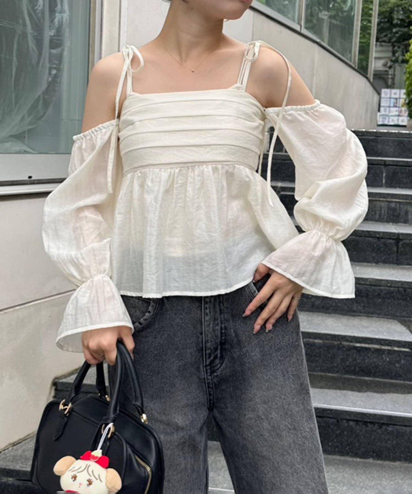 【適合夏秋季穿著】袖子可兩穿抽褶襯衫