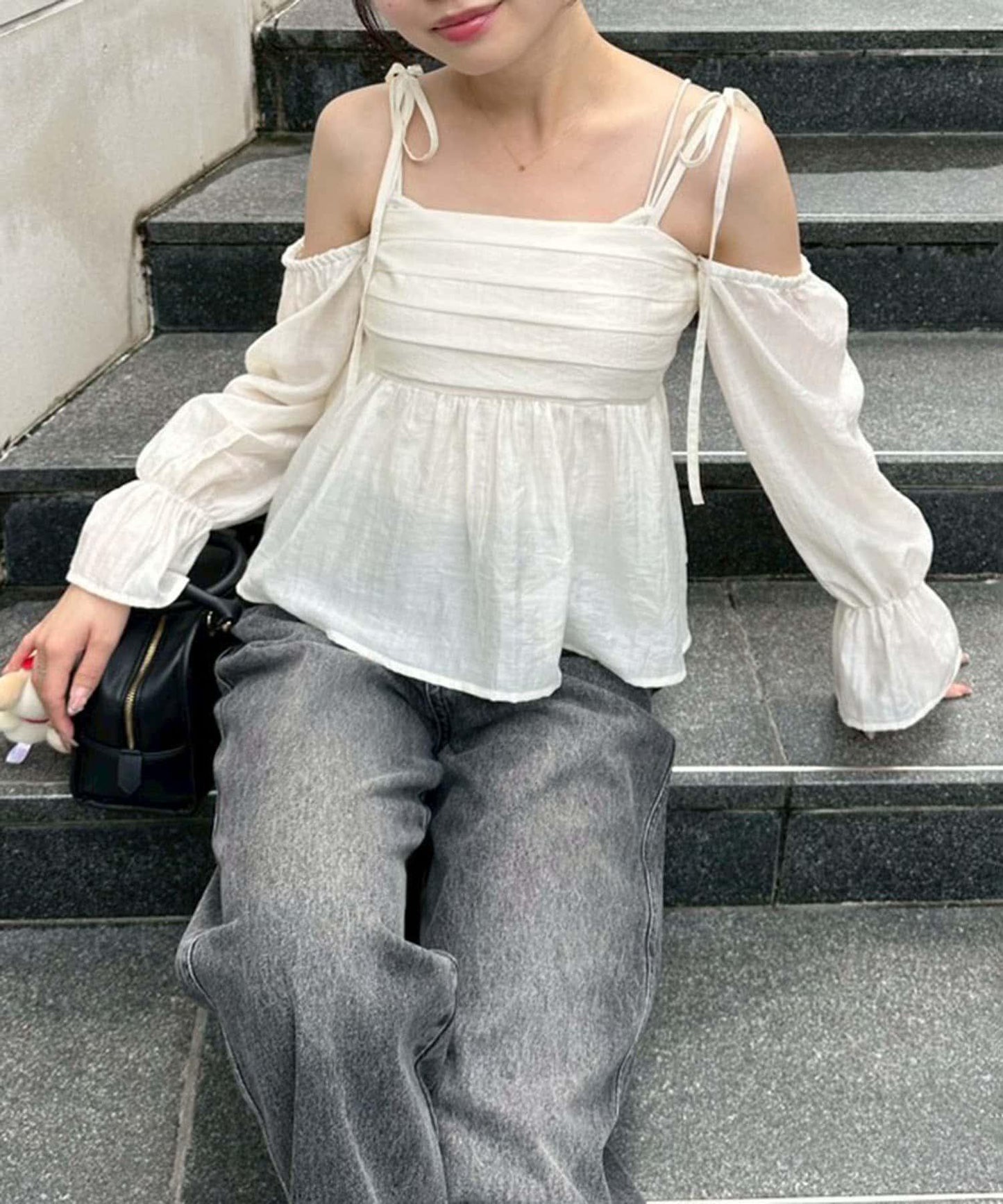 【適合夏秋季穿著】袖子可兩穿抽褶襯衫