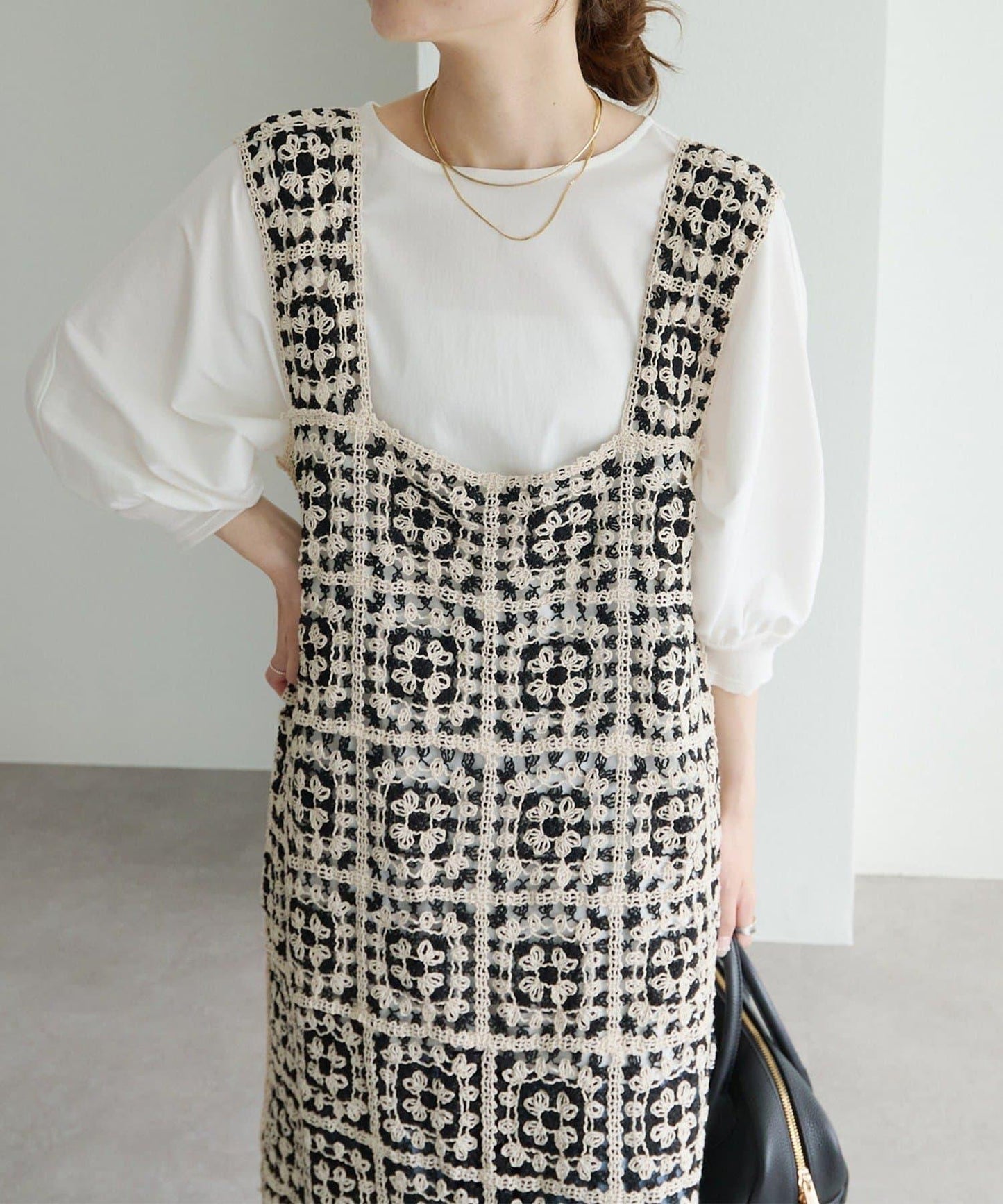 【25AW】拼色鉤針編織風連衣裙