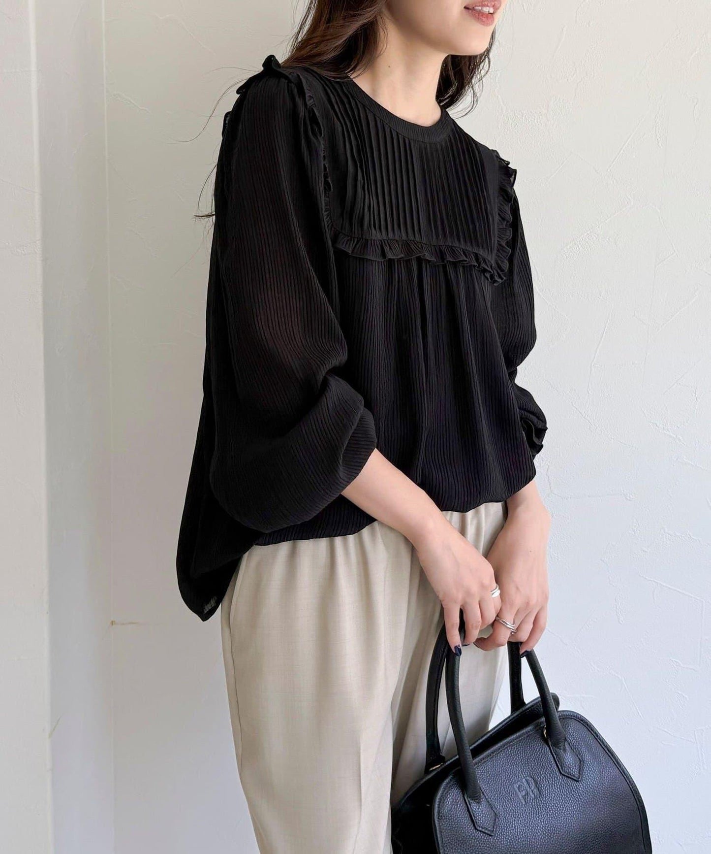 細褶收褶女襯衫