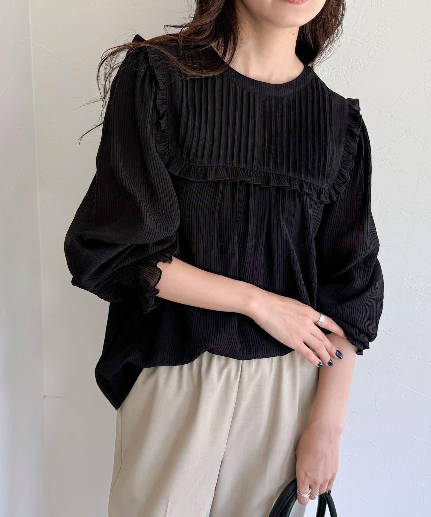 細褶收褶女襯衫