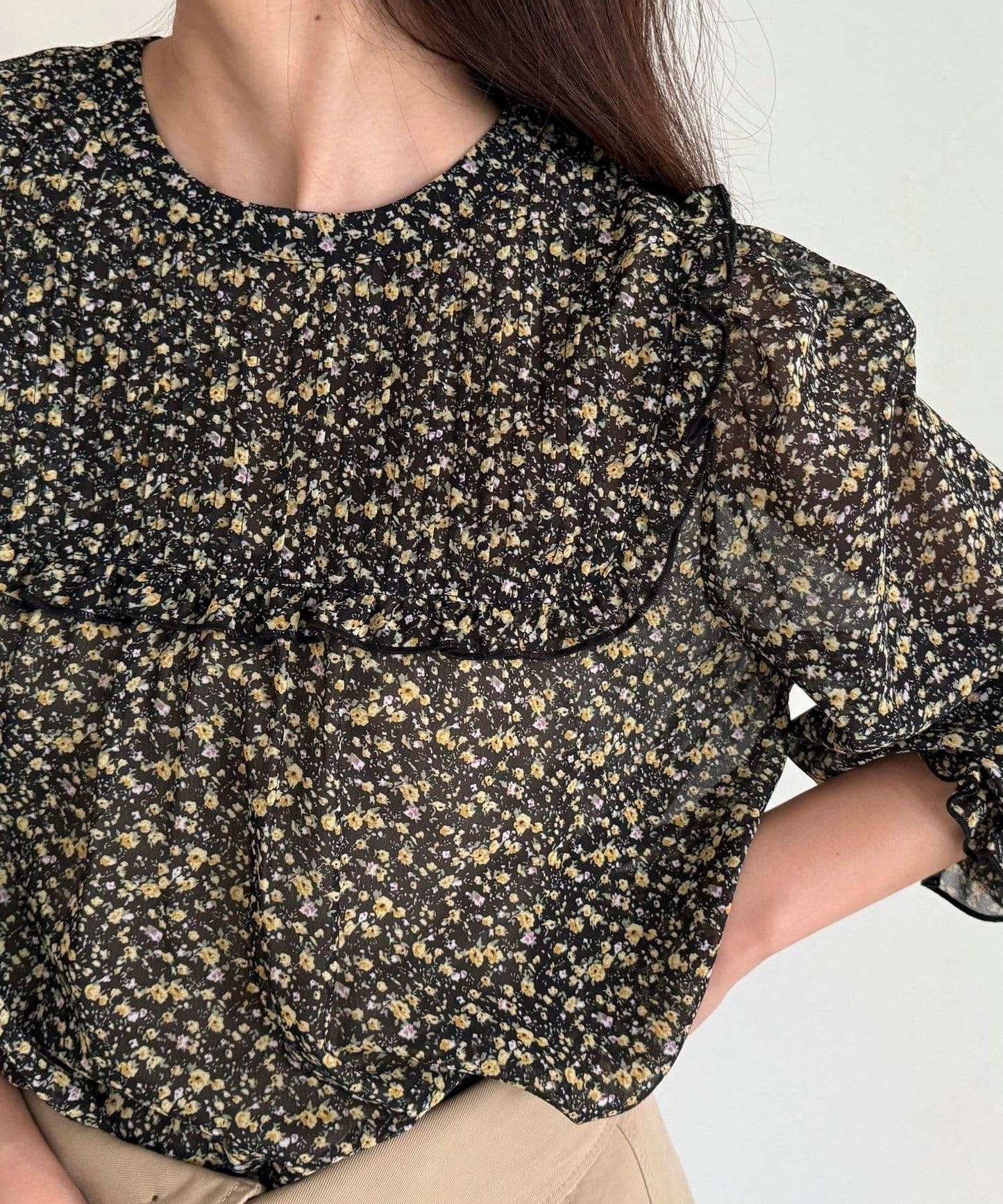 細褶收褶女襯衫