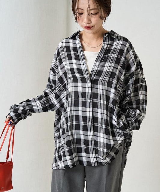寬鬆版型格子寬袖襯衫