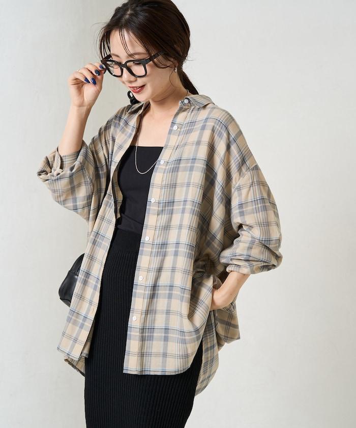 寬鬆版型格子寬袖襯衫