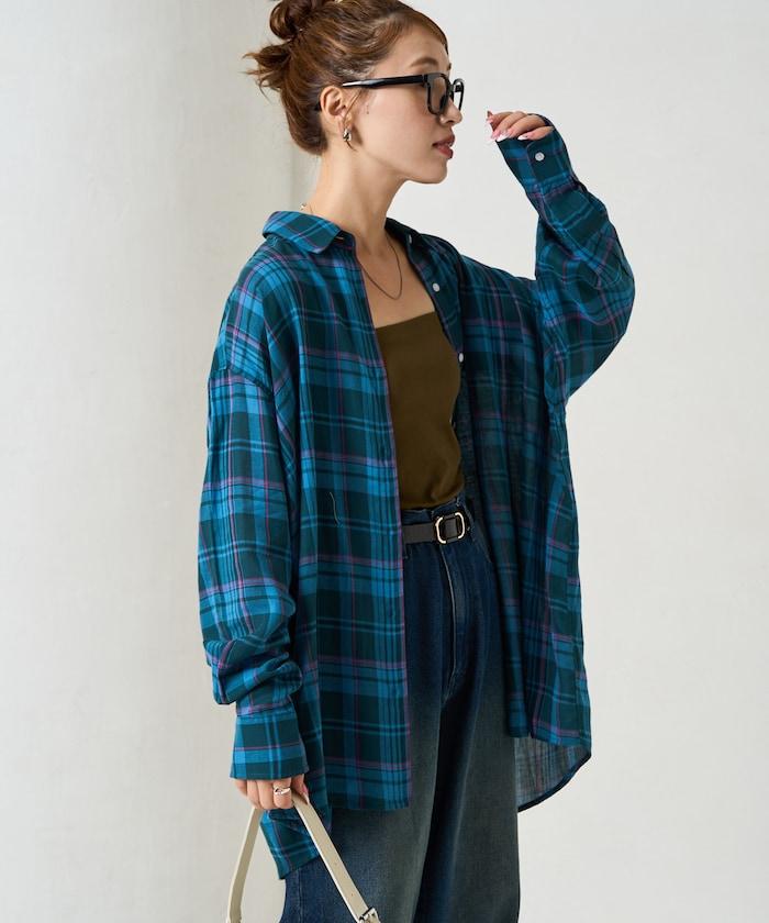 寬鬆版型格子寬袖襯衫