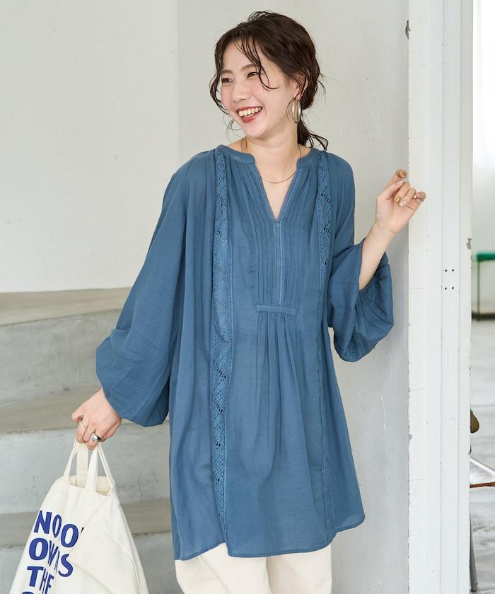 印度蕾絲褶飾長袖襯衫