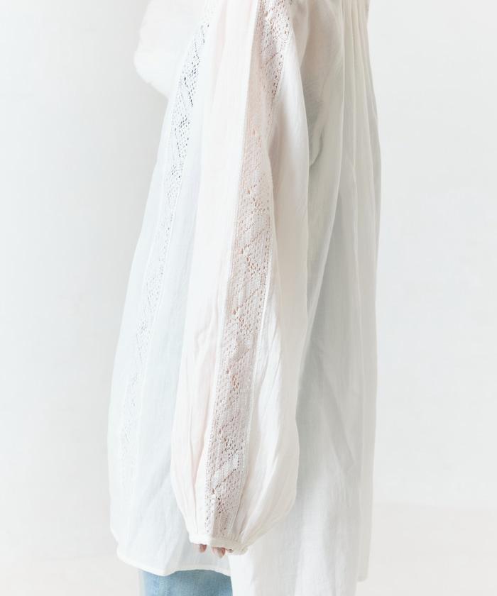 印度蕾絲壓褶長袖襯衫