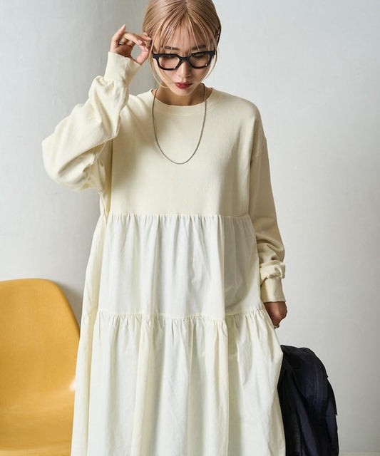 水洗工藝拼接層疊連衣裙