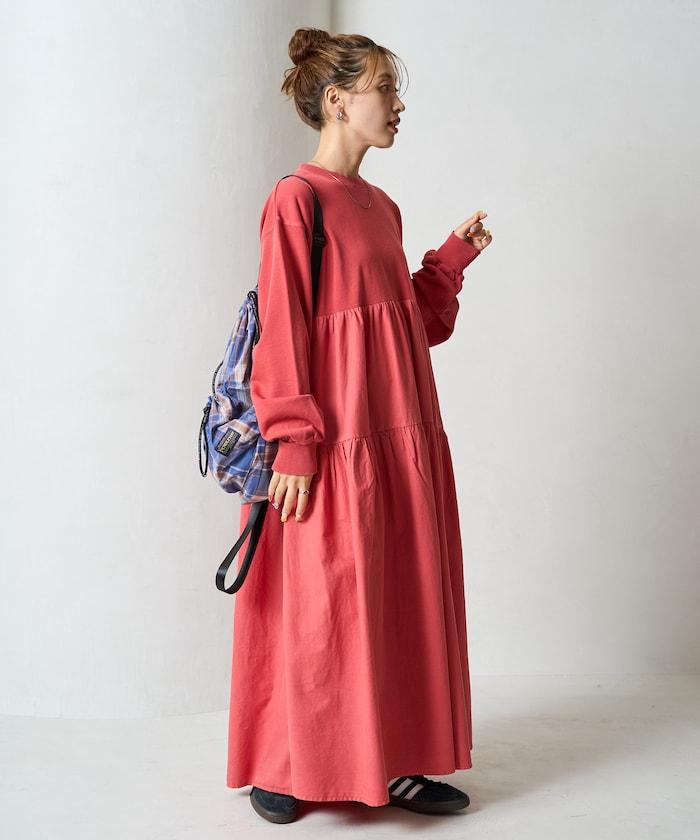 水洗工藝拼接層疊連衣裙