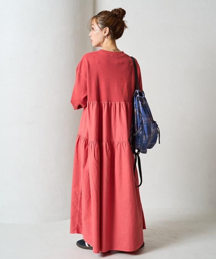 水洗工藝拼接層疊連衣裙