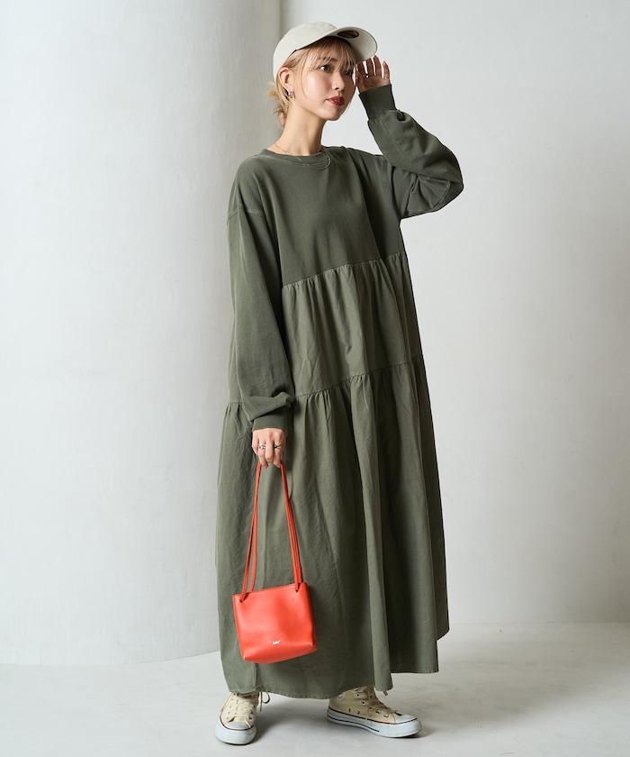 水洗工藝拼接層疊連衣裙