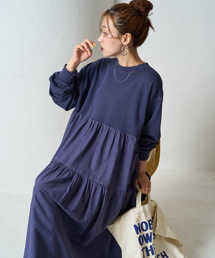 水洗工藝拼接層疊連衣裙