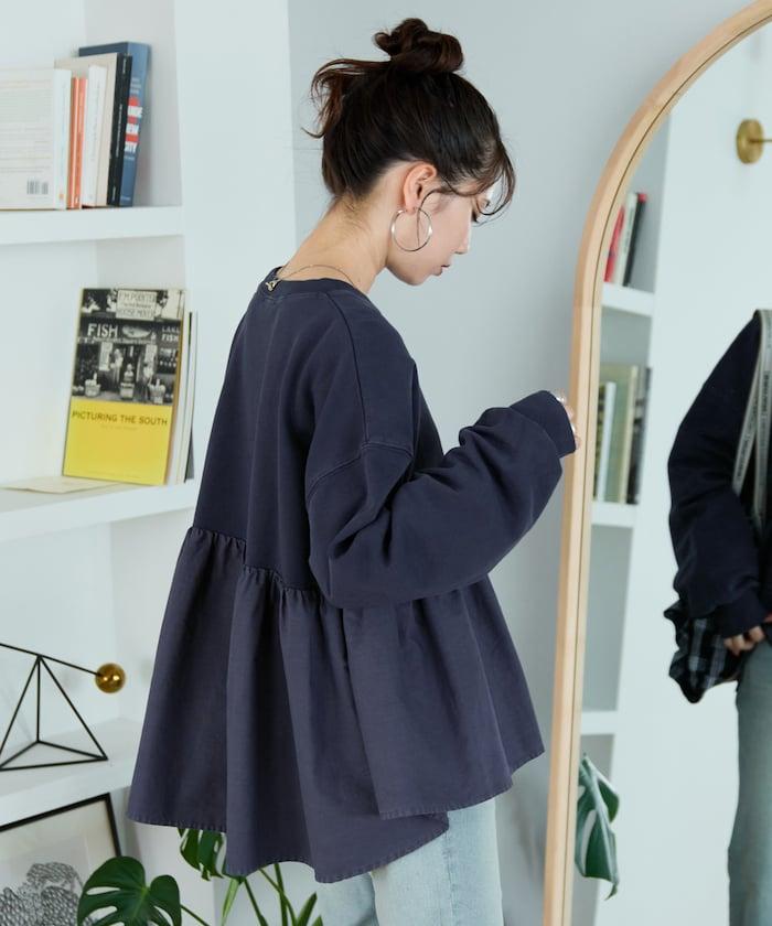 水洗工藝荷葉邊長袖上衣