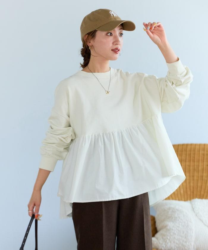 水洗工藝荷葉邊長袖上衣