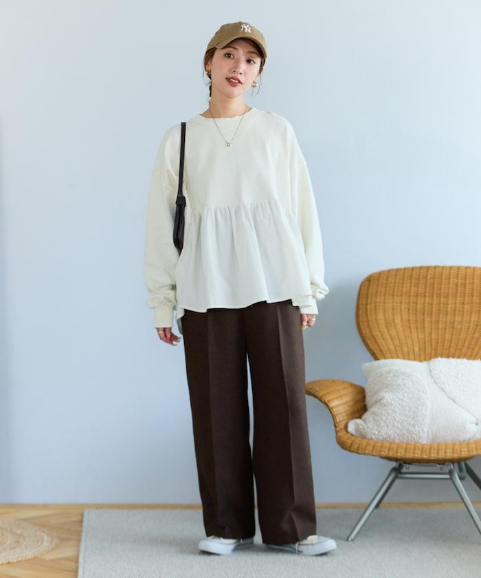 水洗工藝荷葉邊長袖上衣